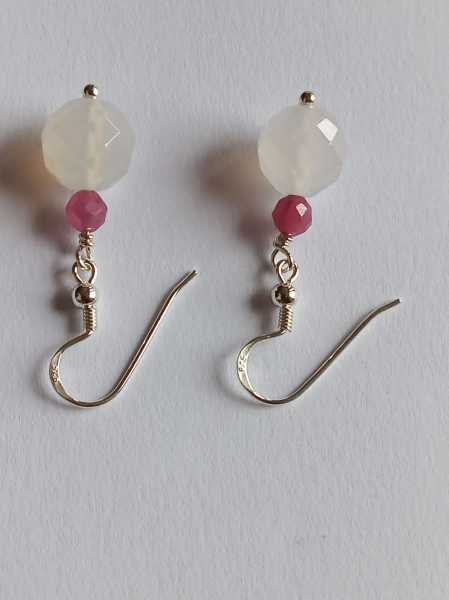 silver earrings-ear wires with agate and tourmaline beads-the colour is white and pink----