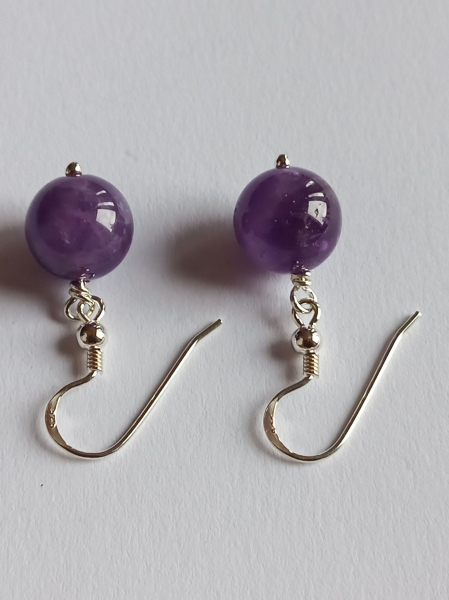 silver earrings-ear wires with purple amethyst beads----
