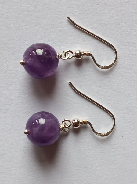 silver earrings-ear wires with purple amethyst beads--