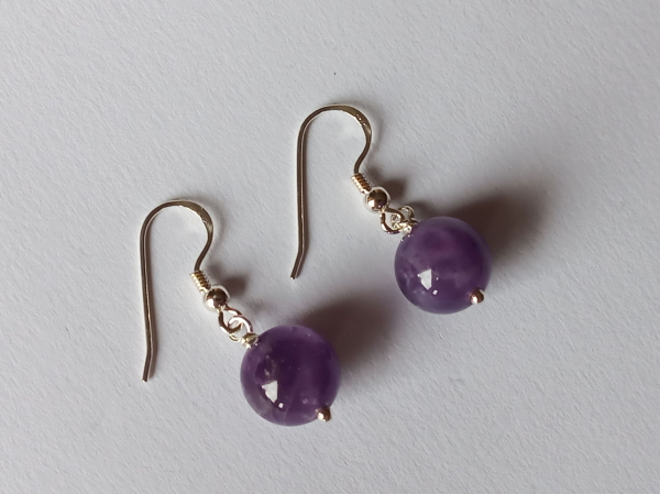 silver earrings-ear wires with purple amethyst beads-