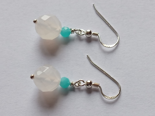 silver earrings-ear wires with agate and amazonite beads-the colour is white and turquoise-