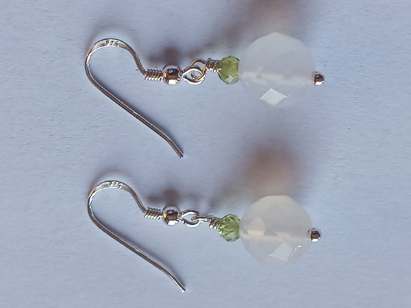 silver earrings-ear wires with agate and peridot beads-the colour is white and green--
