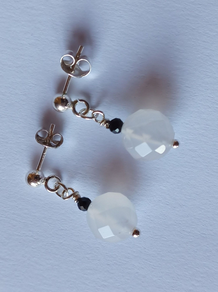 earrings-sterling silver-white-black-agate-tourmaline-
