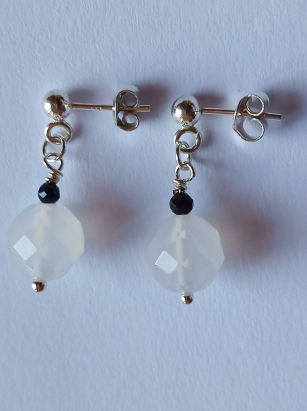 earrings-sterling silver-white-black-agate-tourmaline