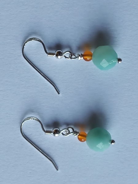 silver earrings-ear wires with amazonite and carnelian beads-the colour is turquoise and red--