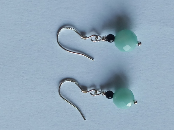 silver earrings-ear wires with amazonite and onyx beads-the colour is turquoise and black--