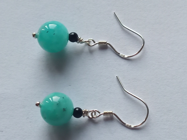 silver earrings-ear wires with amazonite and onyx beads-the colour is turquoise and black-