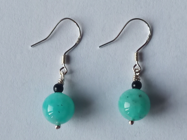 silver earrings-ear wires with amazonite and onyx beads-the colour is turquoise and black