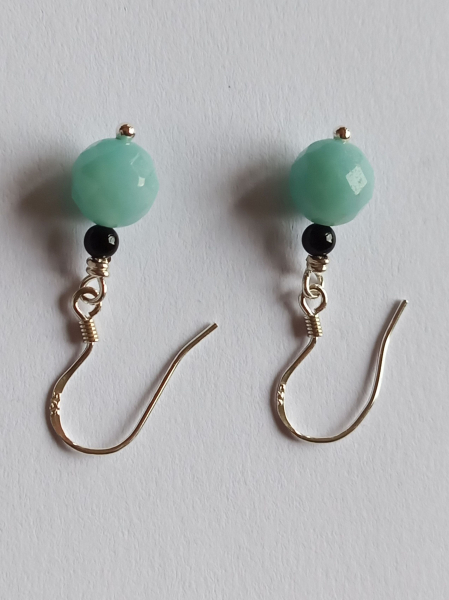 silver earrings-ear wires with amazonite and onyx beads-the colour is turquoise and black----