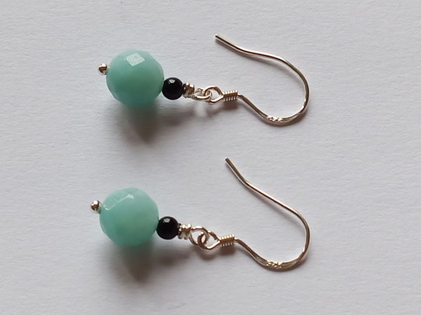 silver earrings-ear wires with amazonite and onyx beads-the colour is turquoise and black--