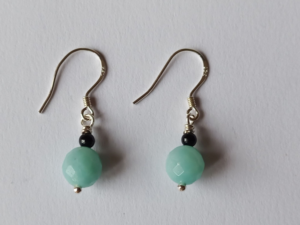 silver earrings-ear wires with amazonite and onyx beads-the colour is turquoise and black