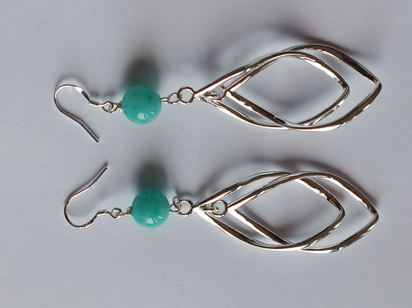 silver earrings-ear wires with turquoise amazonite beads and leaves--