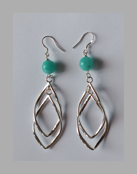 silver earrings-ear wires with turquoise amazonite beads and leaves