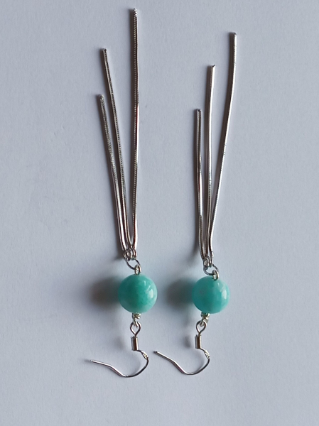 silver earrings-ear wires with turquoise amazonite beads and tassels---