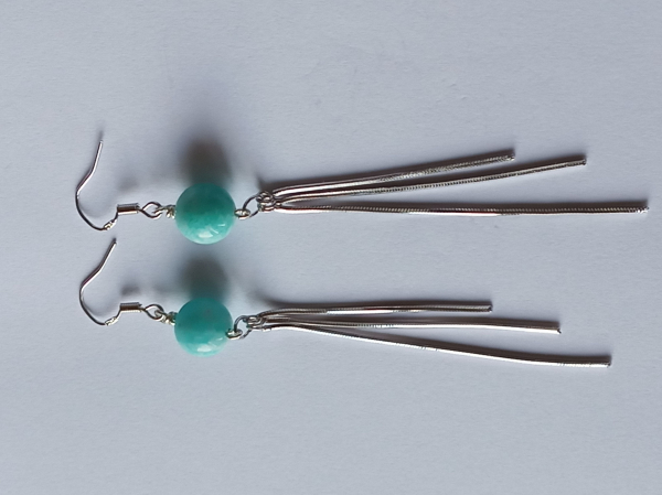 silver earrings-ear wires with turquoise amazonite beads and tassels--