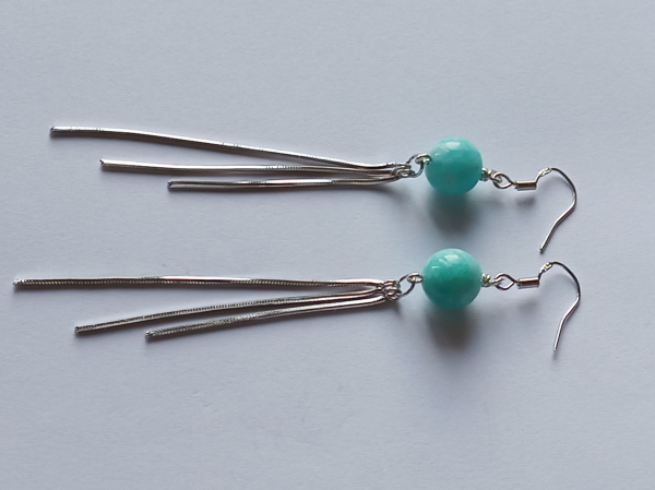 silver earrings-ear wires with turquoise amazonite beads and tassels-