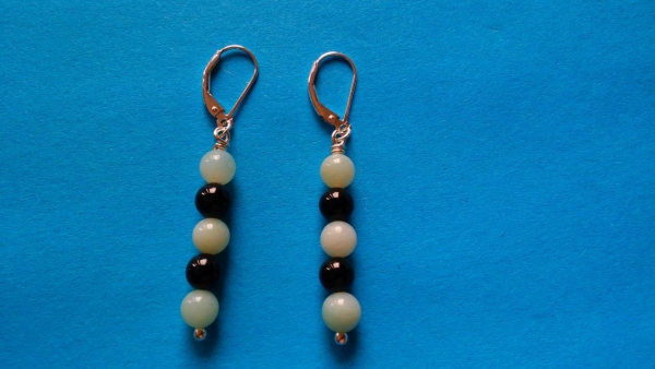 silver earrings-leverbacks with amazonite and onyx beads-the colours are turquoise and black