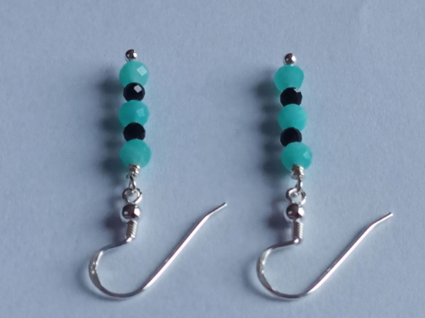 silver earrings-ear wires with amazonite and tourmaline beads-the colour is turquoise and black---