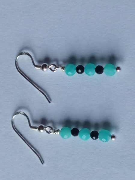 silver earrings-ear wires with amazonite and tourmaline beads-the colour is turquoise and black--