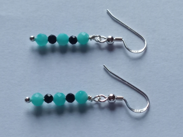 silver earrings-ear wires with amazonite and tourmaline beads-the colour is turquoise and black-