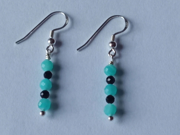 silver earrings-ear wires with amazonite and tourmaline beads-the colour is turquoise and black
