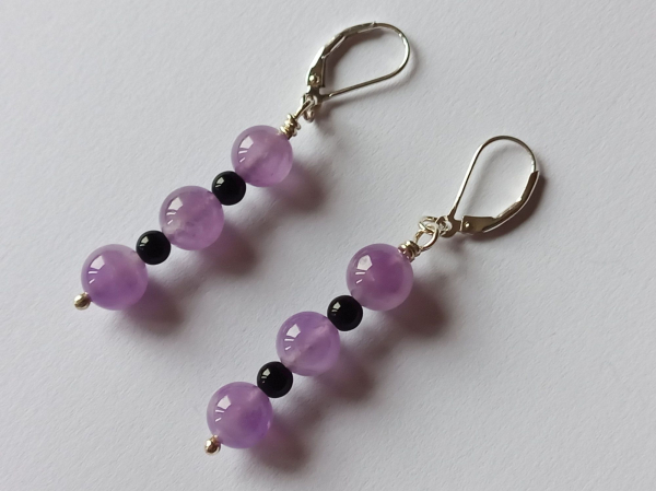 earrings-sterling silver-purple-black-amethyst-onyx----