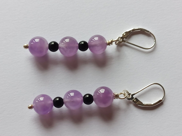 earrings-sterling silver-purple-black-amethyst-onyx--