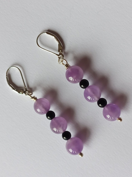 earrings-sterling silver-purple-black-amethyst-onyx-