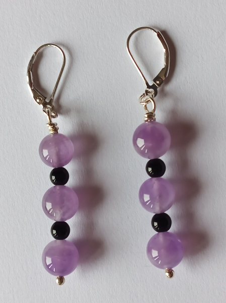 earrings-sterling silver-purple-black-amethyst-onyx