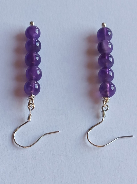 silver earrings-ear wires with purple amethyst beads---