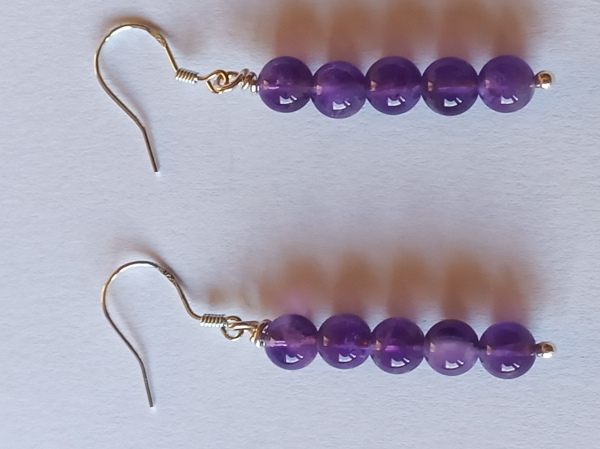 silver earrings-ear wires with purple amethyst beads--