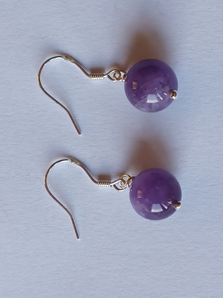 silver earrings-ear wires with purple amethyst beads--
