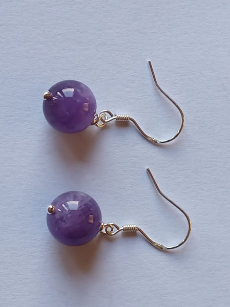 silver earrings-ear wires with purple amethyst beads-