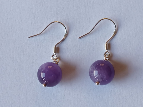 silver earrings-ear wires with purple amethyst beads