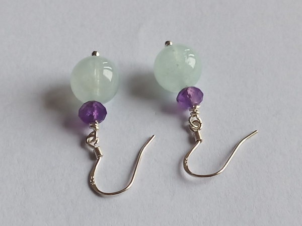 silver earrings-ear wires with aquamarine and amethyst beads-the colour is blue and purple---