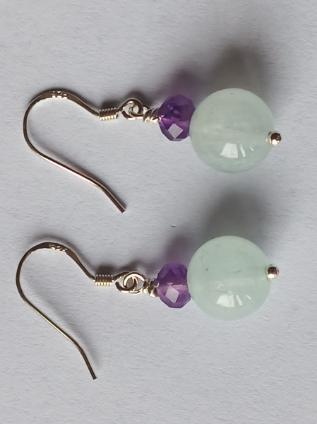 silver earrings-ear wires with aquamarine and amethyst beads-the colour is blue and purple--