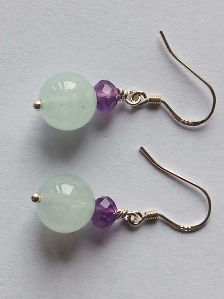 silver earrings-ear wires with aquamarine and amethyst beads-the colour is blue and purple-