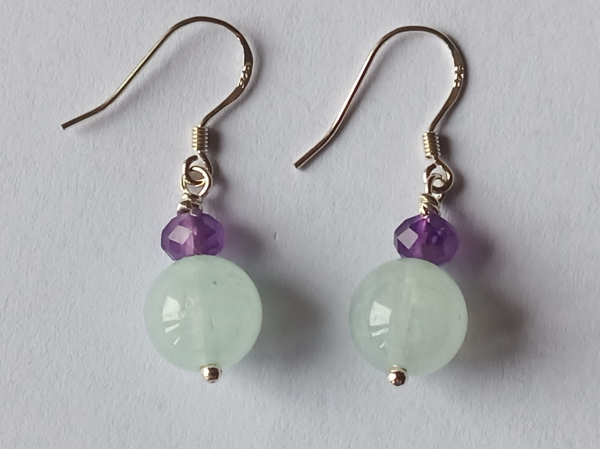 silver earrings-ear wires with aquamarine and amethyst beads-the colour is blue and purple