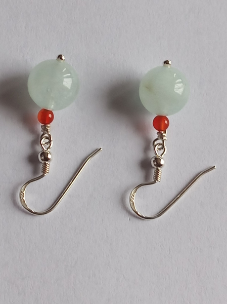 silver earrings-ear wires with aquamarine and carnelian beads-the colour is blue and red---