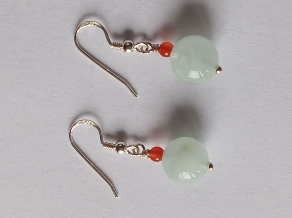 silver earrings-ear wires with aquamarine and carnelian beads-the colour is blue and red--