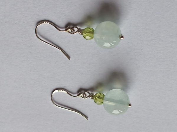 silver earrings-ear wires with aquamarine and peridot beads-the colour is blue and green--