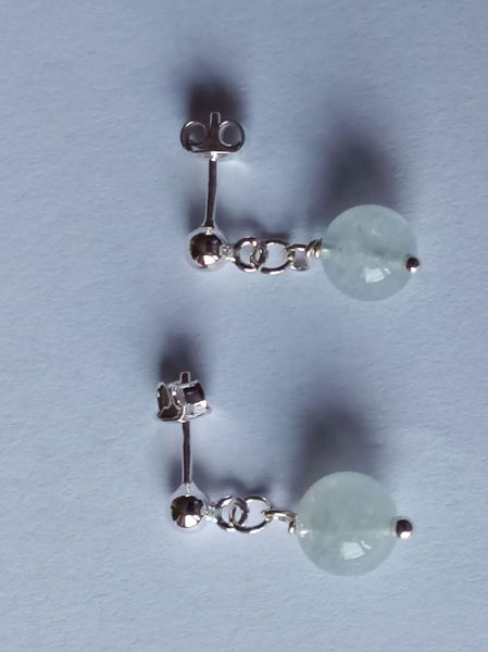 silver earrings-ear-studs with aquamarine beads--