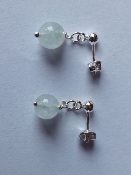 silver earrings-ear-studs with aquamarine beads-
