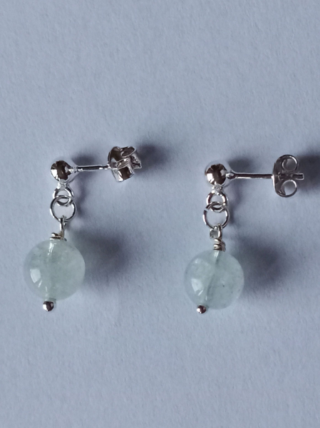 silver earrings-ear-studs with aquamarine beads