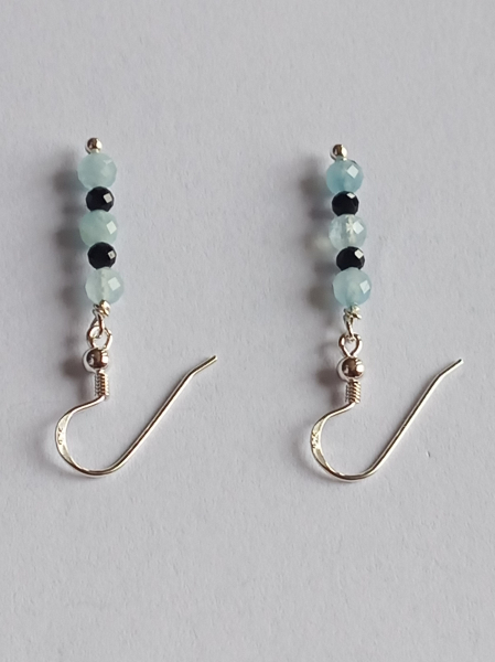 silver earrings-ear wires with aquamarine and tourmaline beads-the colour is blue and black---