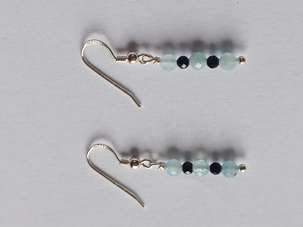 silver earrings-ear wires with aquamarine and tourmaline beads-the colour is blue and black--