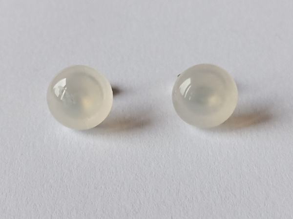 silver earrings-ear studs with white chalcedony cabochons-
