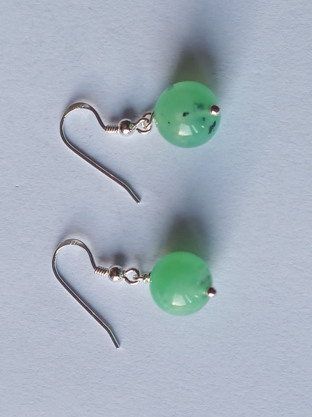 silver earrings-ear wires with green chrysoprase beads--