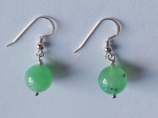 silver earrings-ear wires with green chrysoprase beads