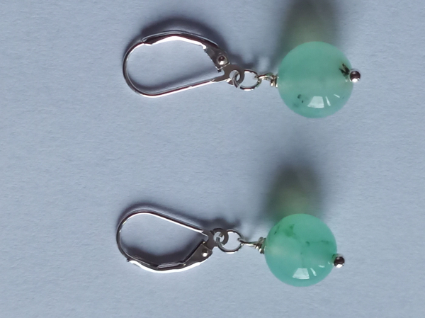 silver earrings-leverbacks with green chrysoprase beads--